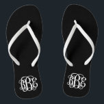 Tongs Monogramme de script Preppy noir et blanc<br><div class="desc">VEUILLEZ ME CONTACTER AVANT DE COMMANDER AVEC VOS INITIALES MONOGRAMMES DANS CET ORDRE : PREMIER, DERNIER, MOYEN. Je customiserai votre monogramme et vous enverrai par courriel le lien vers la commande. Veuillez attendre d'acheter jusqu'à ce que je vous ai envoyé le lien avec votre design customisé. Mélange sandales à flip...</div>