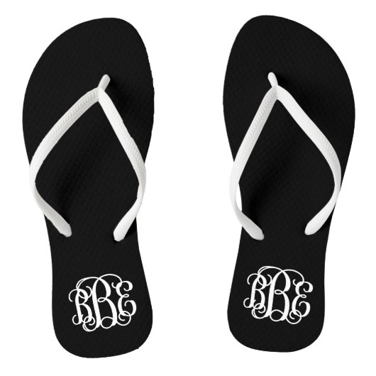 Tongs Monogramme de script Preppy noir et blanc (Semelle)