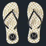Tongs Monogramme de treillis or et noir<br><div class="desc">sandales à tongs imprimées sur mesure avec un motif moderne élégant et votre monogramme ou autre texte personnalisé dans un cadre circulaire. Cliquez sur Customiser pour modifier les polices de texte et les couleurs ou ajouter vos propres images pour créer un design unique et unique !</div>