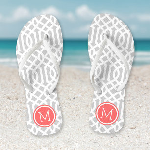 Tongs Monogramme de Trellis gris et corail