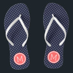 Tongs Monogramme des minuscules points de la marine et d<br><div class="desc">sandales à tongs imprimées sur mesure avec un motif à pois mignon et votre monogramme ou autre texte personnalisé dans un cadre circulaire. Cliquez sur Customiser pour modifier les polices de texte et les couleurs ou ajouter vos propres images pour créer un design unique et unique !</div>