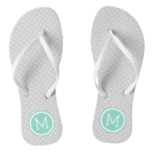 Tongs Monogramme des minuscules points gris et aqua