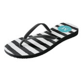 Tongs Monogramme des rayures noires et aqua (Incliné)