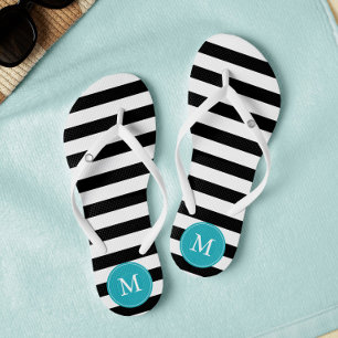 Tongs Monogramme des rayures noires et aqua
