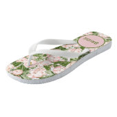 Tongs Monogramme Élégant Rose Vert Floral Mariée (Incliné)