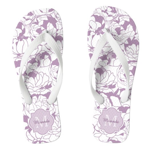Tongs Monogramme Floral Moderne Avec Nom (Semelle)