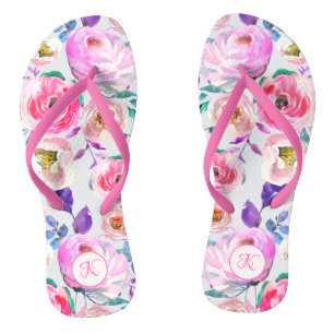 Tongs Monogramme Floral Peint Rose Violet