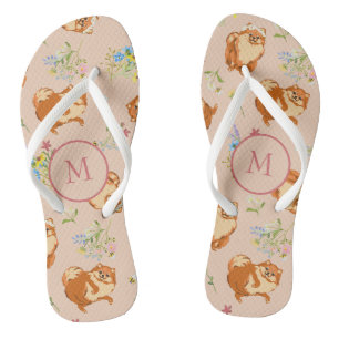 Tongs Monogramme Floral Poméranien Motif rose pâle