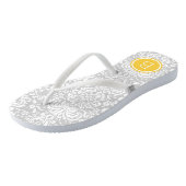 Tongs Monogramme gris et jaune de Damas florales (Incliné)