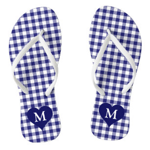Tongs Monogramme moderne bleu vérifié