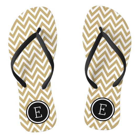 Tongs Monogramme or et noir Chevron (Semelle)