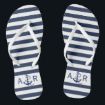 Tongs Monogramme personnalisé Grilles et Ancre nautiques<br><div class="desc">Monogramme personnalisé Grilles nautiques et tongs bleus Ancre.</div>