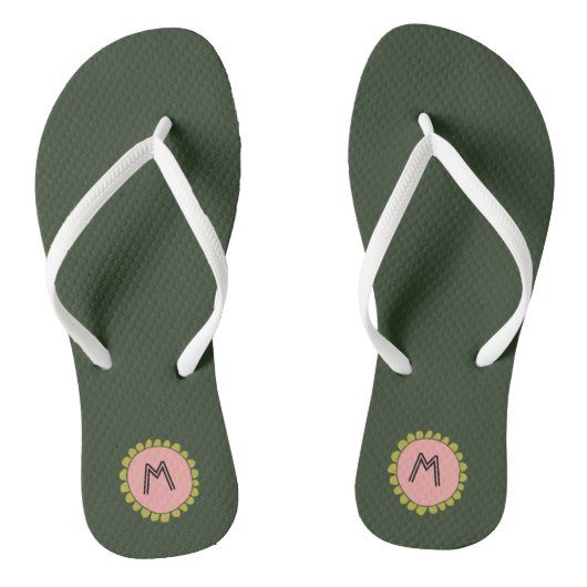 Tongs Monogramme personnalisé vert simple Hunter (Semelle)
