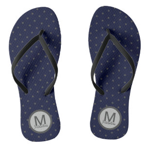 Tongs Monogramme Pois gris bleu foncé