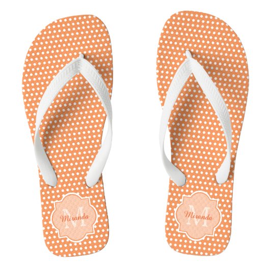 Tongs Monogramme Pois Sassy Orange Avec Nom (Semelle)