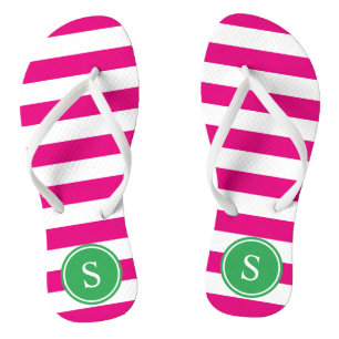 Tongs Monogramme rayé dans le rose et le vert