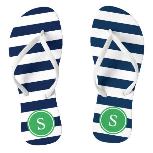 Tongs Monogramme rayé en marine et vert