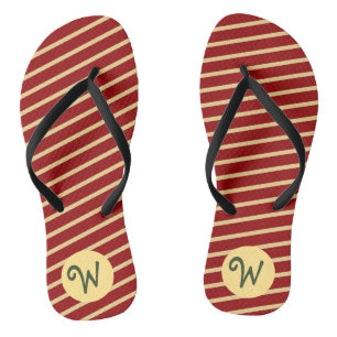 Tongs Monogramme Rayures Rouge Cramoisi et Crème Varsity