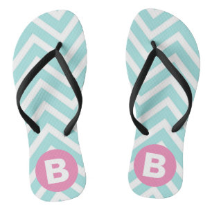 Tongs Monogramme Rose Poudre Chevron Bleu Clair Tendance