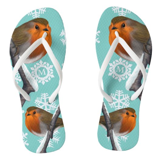 Tongs Monogramme Snowflake Robin Bird Noël en juillet (Semelle)