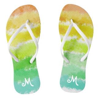 Tongs monogrammées à rayures tropicales