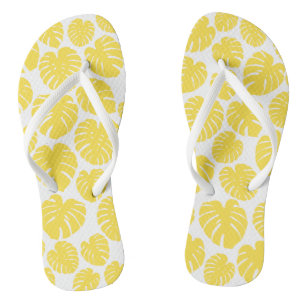 Tongs Monstera - Citron jaune et blanc