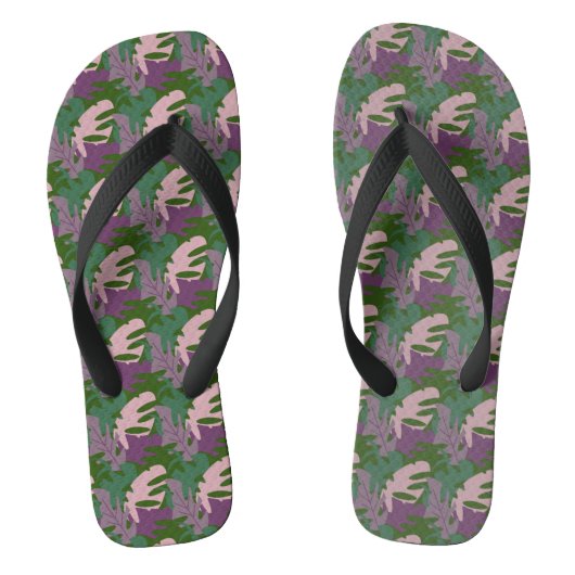 Tongs Monstera feuille thématique violet vert (Semelle)