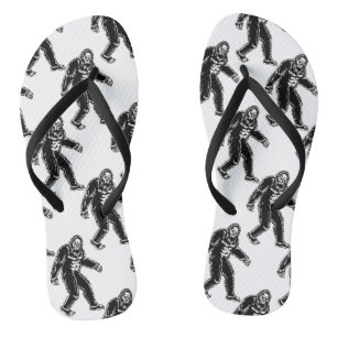 Tongs Monstre de Sasquatch noir blanc Motif de Bigfoot