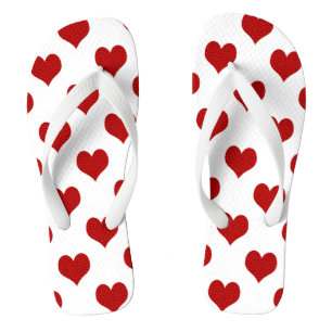 Tongs Mosaïque craquée Coeurs rouges sur blanc