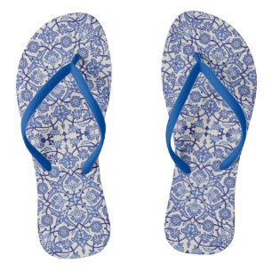 Tongs mosaïque de fleurs marocaines andalouses bleues
