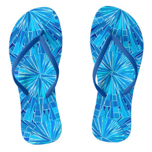 Tongs Mosaïque géométrique moderne, bleu cobalt et bleu 