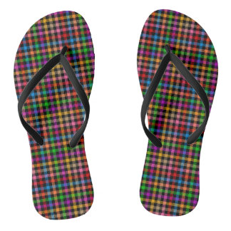 Tongs Motif à carreaux gingham arc-en-ciel coloré - Noir