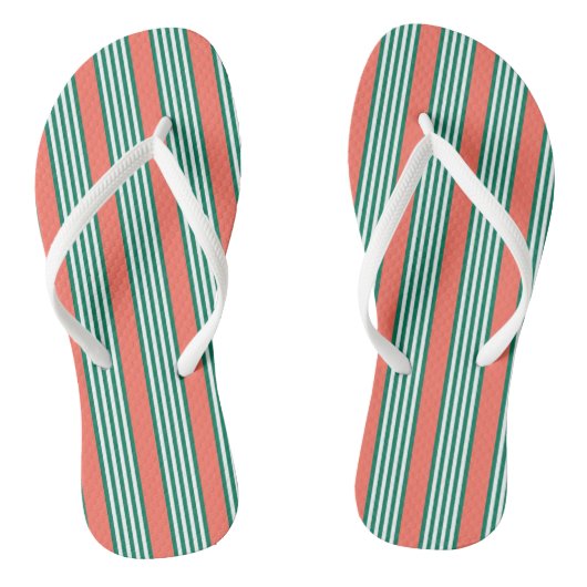 Tongs Motif à cinq bandes vert et blanc avec corail (Semelle)