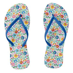 Tongs Motif à fleurs d'art populaire 2