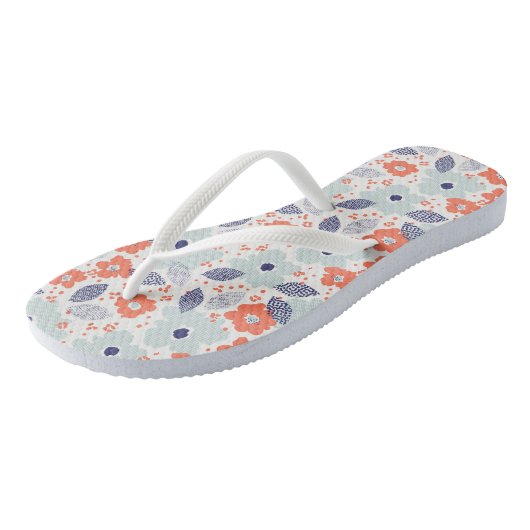 Tongs Motif à fleurs moderne orange et bleu (Incliné)