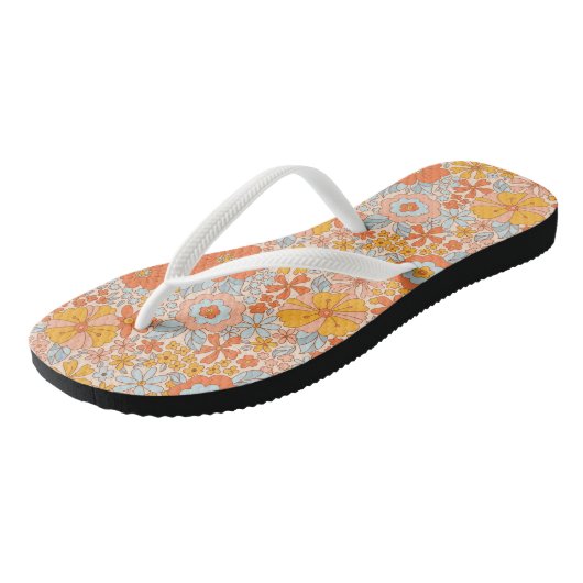 Tongs Motif à fleurs Orange Retro (Incliné)