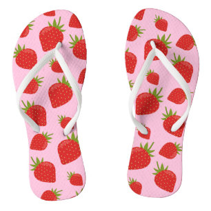 Tongs Motif à la fraise rose estivale à la mode Cute Gir