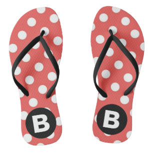 Tongs Motif à pois rouges et monogramme noir