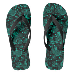 Tongs Motif à pois vert turquoise sur noir
