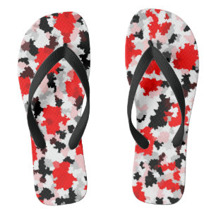 Tongs Motif Abstrait irrégulier Rouge noir blanc