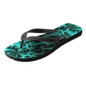 Tongs Motif Abstrait noir vert fractal (Incliné)