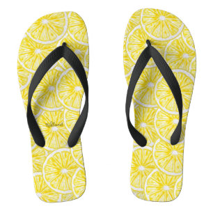 Tongs Motif aquarelle de tranches de citron