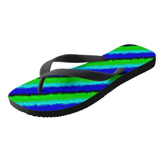 Tongs Motif arc-en-ciel bleu vert abstrait 3D (Incliné)