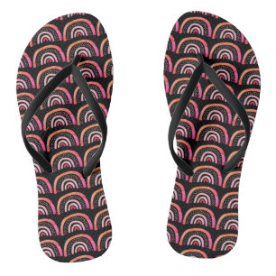 Tongs Motif arc-en-ciel noir pêche rose aquarelle