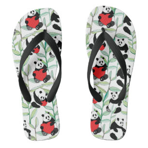 Tongs motif aux charmants pandas aux coeurs