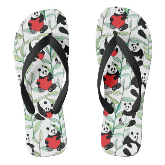 Tongs motif aux charmants pandas aux coeurs (Semelle)