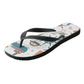 Tongs Motif blanc gris turquoise sur le thème nautique (Incliné)