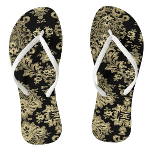 Tongs motif broderie dorée