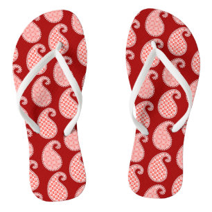 Tongs Motif cachemire, rouge foncé et blanc