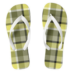 Tongs Motif carreaux tartan gris pâle, jaune et blanc